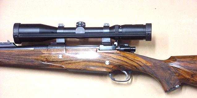 378 Square Bridged Mauser action with custom english walnut stock with Schmidt & Bender scope