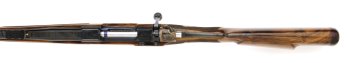  300 Win Mag Square Bridged Custom Rifle with iron sights and leather wrapped pad